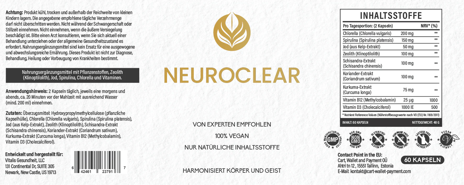 NeuroClear – Etikett