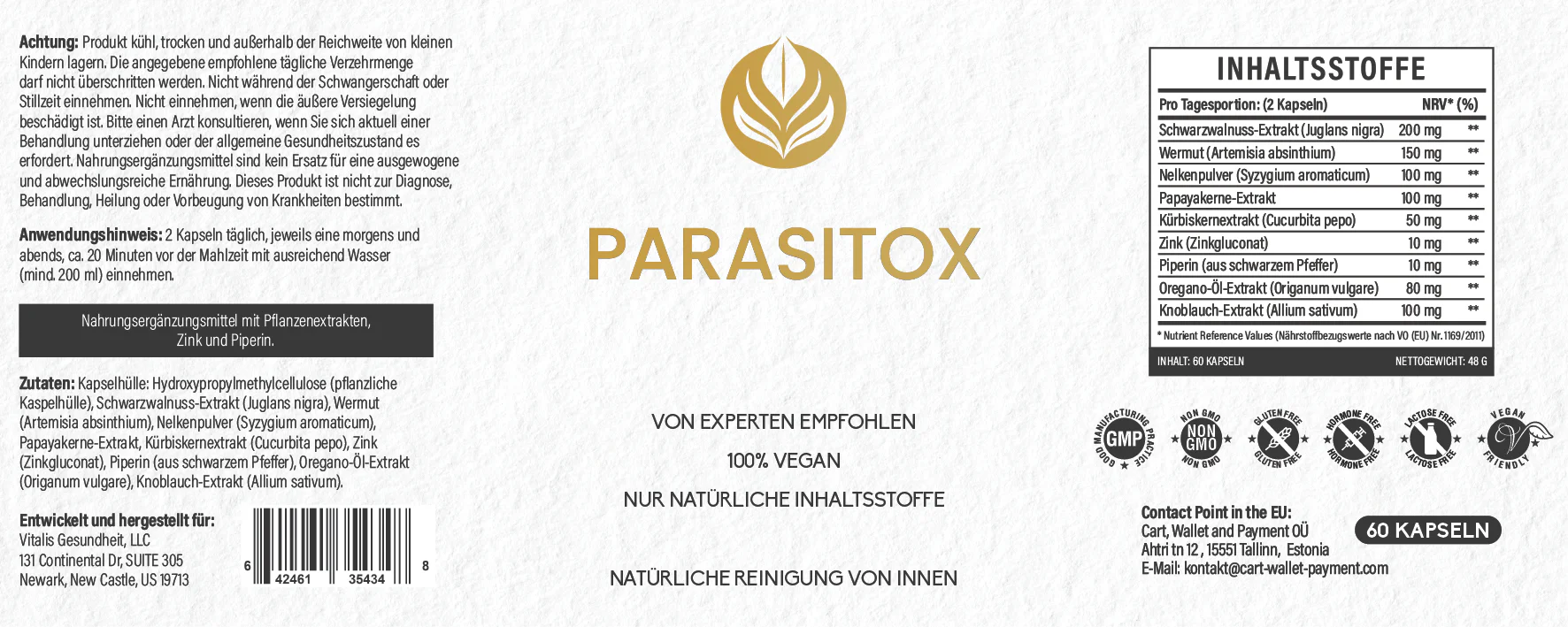 Parasitox – Etikett